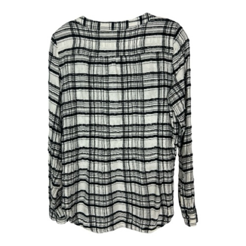 Anthropologie Sz 10 Tunic Black & White Pinktuck Button Front LS - Picture 3 of 9